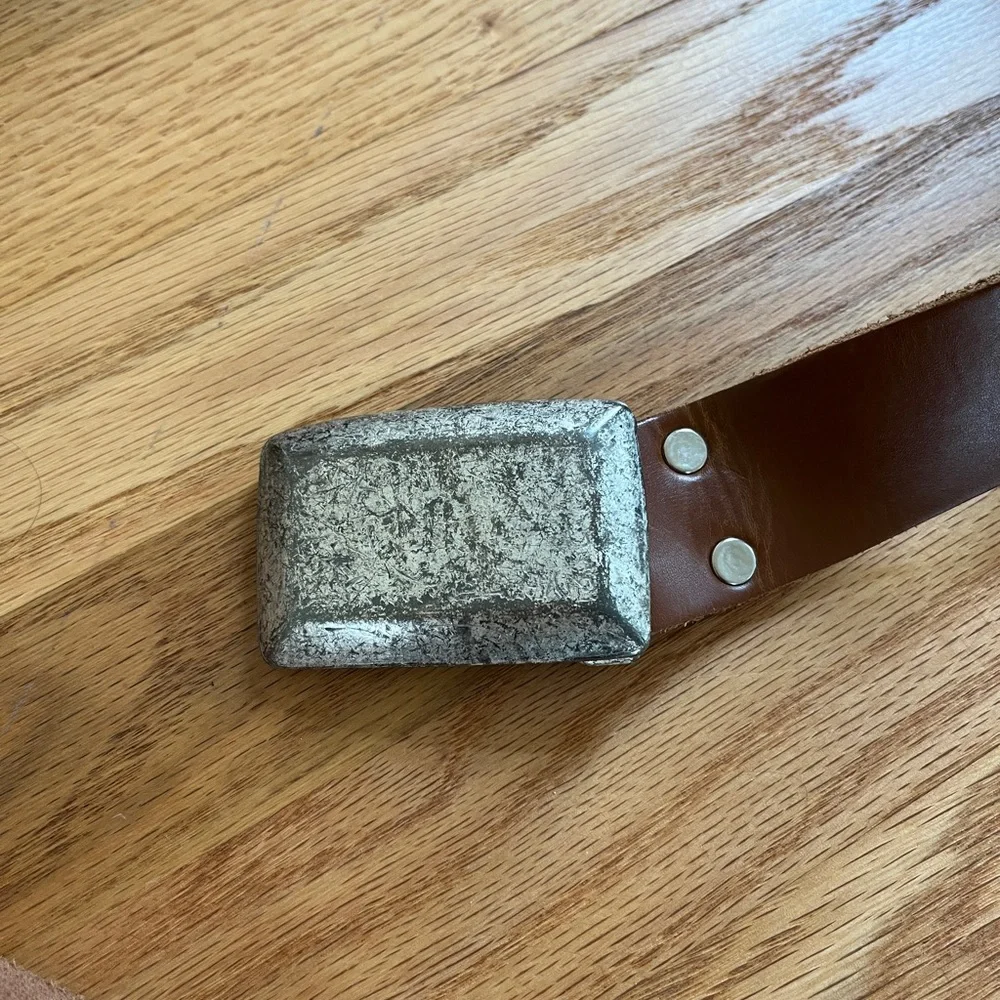 Real leather cowboy belt  Brown belt with silver buckle